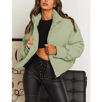 AMEBELLE Women Winter Thermal Baggy Stand Collar Full Zip Puffer Down Coats Jacket(0436-LightGreen-X...
