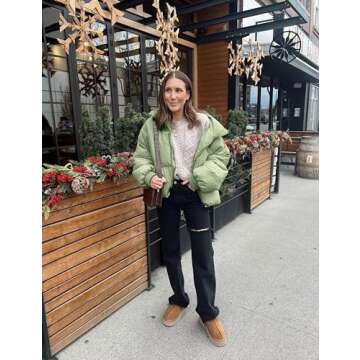 AMEBELLE Women Winter Thermal Baggy Stand Collar Full Zip Puffer Down Coats Jacket(0436-LightGreen-XL)