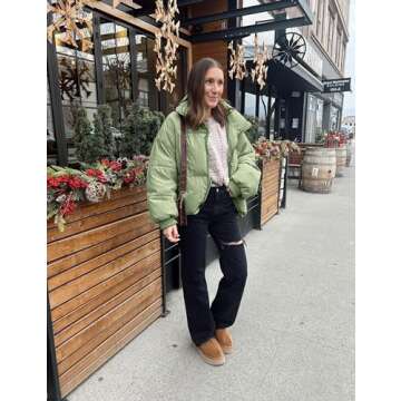 AMEBELLE Women Winter Thermal Baggy Stand Collar Full Zip Puffer Down Coats Jacket(0436-LightGreen-XL)