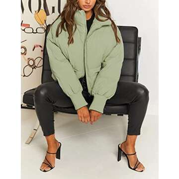 AMEBELLE Women Winter Thermal Baggy Stand Collar Full Zip Puffer Down Coats Jacket(0436-LightGreen-XL)