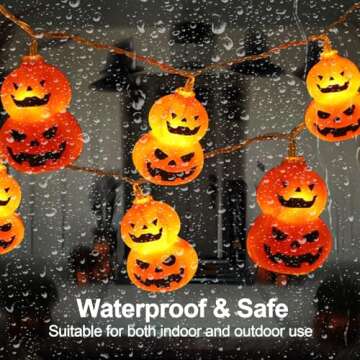 TEYOK Halloween Pumpkin Lights, 9.8ft 20 Led Waterproof Battery Operated Lights, 2 Modes Steady/Flickering Lights for Indoor Outdoor Bedroom Holiday Party Halloween Decoration…