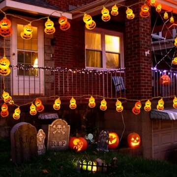 TEYOK Halloween Pumpkin Lights, 9.8ft 20 Led Waterproof Battery Operated Lights, 2 Modes Steady/Flickering Lights for Indoor Outdoor Bedroom Holiday Party Halloween Decoration…