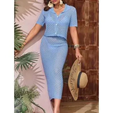 Saodimallsu Women Crochet Beach Cover Up - 2 Piece Set