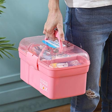 Kinsorcai 11'' Plastic Storage Box - Pink Organizer Case