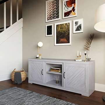 BELLEZE Modern 58 Inch Farmhouse TV Stand & Media Entertainment Center Console Table for TVs up to 65 Inch with Two Shelves and Storage Cabinets - Hilo (Stone Gray)