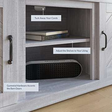 BELLEZE Modern 58 Inch Farmhouse TV Stand & Media Entertainment Center Console Table for TVs up to 65 Inch with Two Shelves and Storage Cabinets - Hilo (Stone Gray)