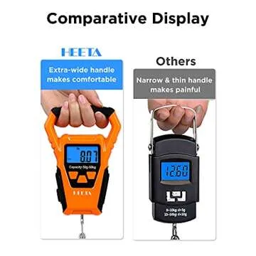 HEETA Waterproof Fish Scale Digital with Backlit LCD Display, 110lb/50kg Portable Hanging Scale Fishing Scale for Home and Outdoor, Measuring Tape and 2 AAA Batteries Included (Orange)