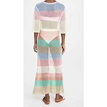 LANNEW Women's Crochet Cover Ups for Bikini Swimsuit Half Sleeve Bathing Suit Rainbow Swimwear Long Beach Dresses