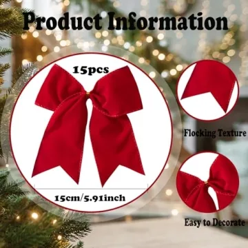 Ohapishop Velvet Bows - 15 Pcs 6 Inch Red Ribbon Christmas Decoration