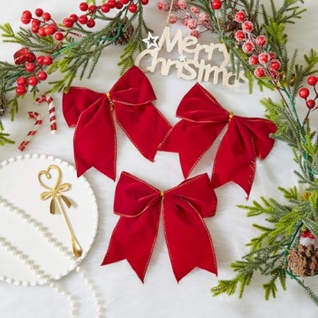 Ohapishop Velvet Bows - 15 Pcs 6 Inch Red Ribbon Christmas Decoration