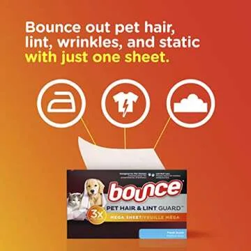 Bounce Pet Hair and Lint Guard Mega Dryer Sheets for Pet Owners