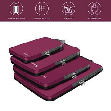 BAGAIL 4 Set/6 Set/8 Set Compression Packing Cubes Travel Accessories Expandable Packing Organizers(Burgundy ClothPattern 4 Set)