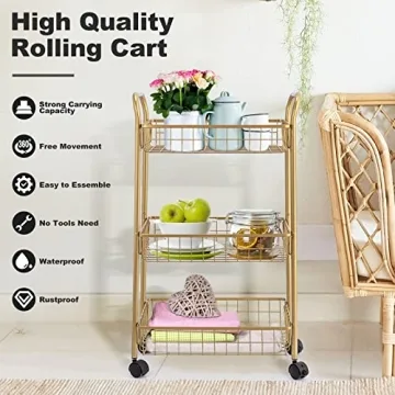 MNOPQ 3 Tier Rolling Utility Cart for Easy Organization