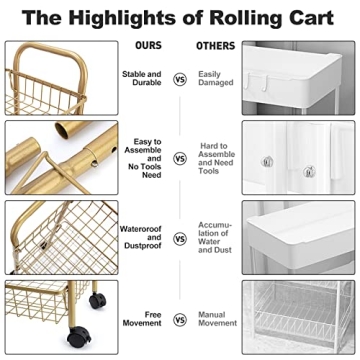 MNOPQ 3 Tier Rolling Utility Cart for Easy Organization