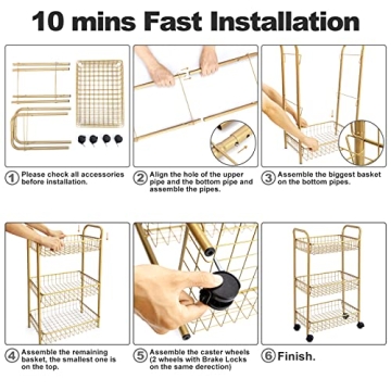 MNOPQ 3 Tier Rolling Utility Cart for Easy Organization