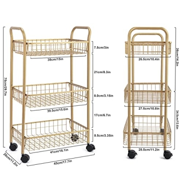 MNOPQ 3 Tier Rolling Utility Cart for Easy Organization