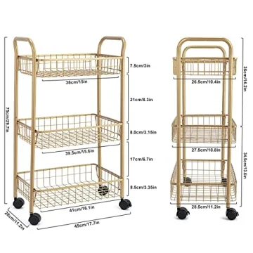MNOPQ 3 Tier Rolling Utility Cart for Easy Organization