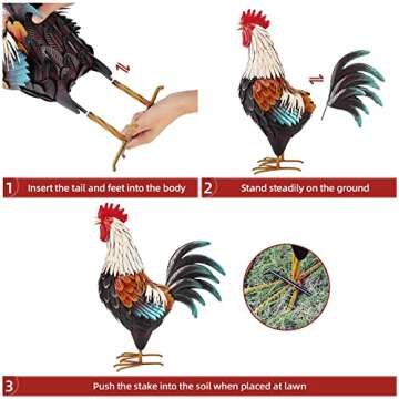 chisheen Metal Rooster Decor,Yard Chicken Decorations,Outdoor Garden Statues, Metal Chicken Sculpture for Backyard Patio Kitchen Decor & Lawn Ornaments