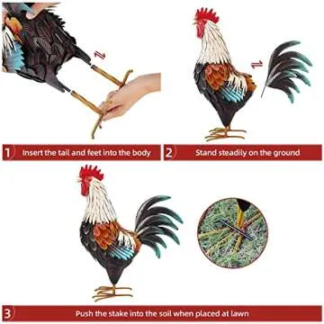chisheen Metal Rooster Decor,Yard Chicken Decorations,Outdoor Garden Statues, Metal Chicken Sculpture for Backyard Patio Kitchen Decor & Lawn Ornaments