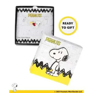 PEANUTS Womens Snoopy and Woodstock Red Crystal Heart Necklace 18" - Silver Plated Snoopy Necklace - Official License