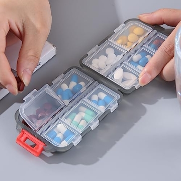 Zuihug Travel Pill Organizer - Compact 10 Compartments for Travel