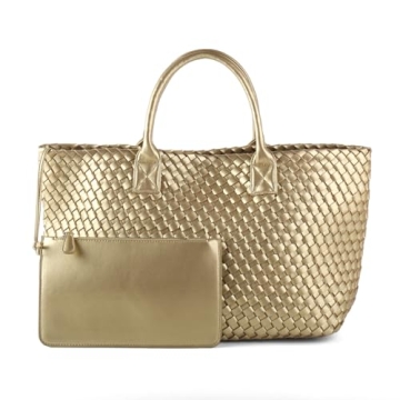 Woven Tote Bag for Women Retro Handwoven Shoulder Travel Handbag Large Capacity Vegan Leather Hobo B...