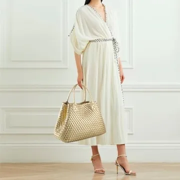 Luxury Woven Tote Bag with Vegan Leather for Her