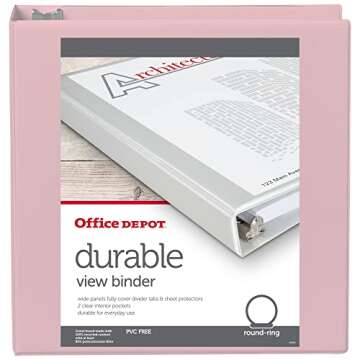 Office Depot® Brand 3-Ring Durable View Binder, 2" Round Rings, Blush