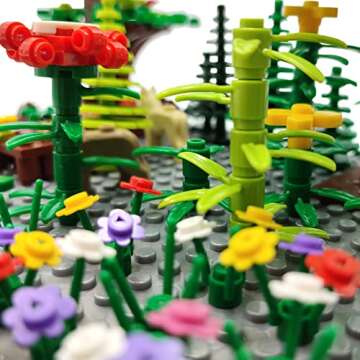 ZHX Garden Park Building Block Parts Botanical Scenery Accessories Plant Set Building Bricks Toy Trees Flowers Compatible All Major Brands (Without Baseplate)