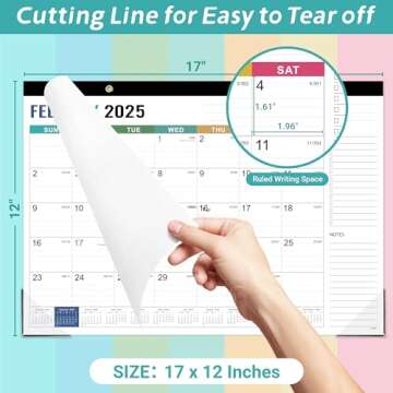 2025 Desk Calendar - Desk Calendar 2025, January 2025 - December 2025, 12 Monthly Desk Pad/Wall Calendar 2025, 2-in-1 Desktop Calendar, 17" x 12", Thick Paper, Corner Protectors