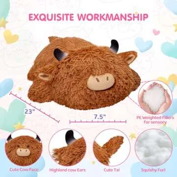 Mewaii Weighted Highland Cow Plush, Weighted Stuffed Animals 4.0 Lbs, Weighted Cow Plush for Kids, Highland Cow Stuffed Animals, Weighted Plush Toy Birthday Gifts for Women, Girls and Males (23 inch)