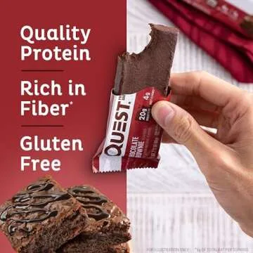 Quest Nutrition Chocolate Brownie Protein Bar, 20g Protein, 1g Sugar, 4g Net Carb, Gluten Free, Gluten Free, 12 Count