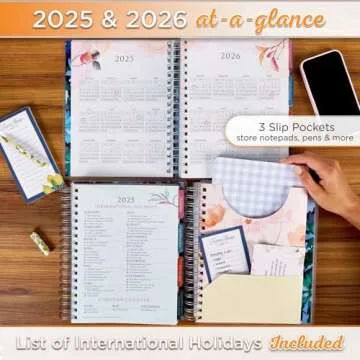 Christian Art Gifts Inspirational 18 Month Wirebound 2025 Planner for Women: Strength and Dignity - Encouraging Bible Verse Personal Week Organizer w/Elastic Closure Aug 2024-Jan 2026, Blue Floral