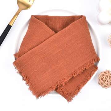 Joanlody Terracotta 10 Pack Handmade Cloth Napkins Cotton Linen Easter Spring Napkins with Fringe Ru...