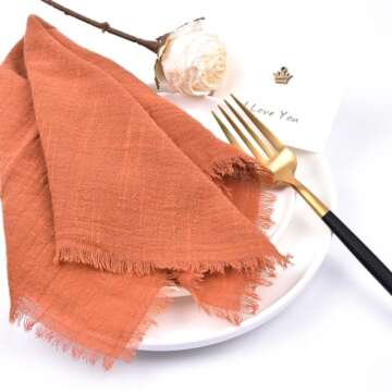 Joanlody Terracotta 10 Pack Handmade Cloth Napkins Cotton Linen Easter Spring Napkins with Fringe Rustic Bulk Dinner Napkins for Wedding Party Baby Shower Table Decor
