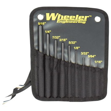 Wheeler Roll Pin Punch Set with 9 Steel Punches, Labeled Rollup Storage Bag for Firearm Maintenance ...