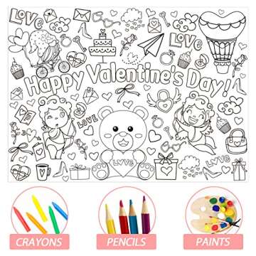 Tevxj Valentine's Day Coloring Poster for Kids Giant Coloring Poster Large Valentines Coloring Tablecloth Jumbo Coloring Books for Kids Classroom Home Birthday Party Supplies Favor 31.4 x 43.3 Inch