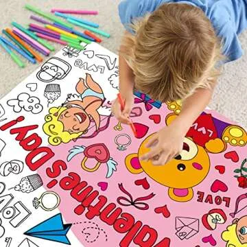 Tevxj Valentine's Day Coloring Poster for Kids Giant Coloring Poster Large Valentines Coloring Tablecloth Jumbo Coloring Books for Kids Classroom Home Birthday Party Supplies Favor 31.4 x 43.3 Inch