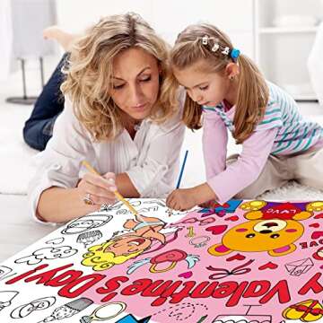 Tevxj Valentine's Day Coloring Poster for Kids Giant Coloring Poster Large Valentines Coloring Tablecloth Jumbo Coloring Books for Kids Classroom Home Birthday Party Supplies Favor 31.4 x 43.3 Inch