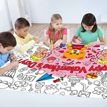 Tevxj Valentine's Day Coloring Poster for Kids Giant Coloring Poster Large Valentines Coloring Tablecloth Jumbo Coloring Books for Kids Classroom Home Birthday Party Supplies Favor 31.4 x 43.3 Inch