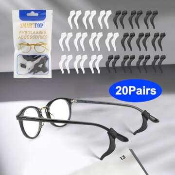 SMARTTOP Eyeglass Ear Grip-20 Pairs eye glasses ear grippers Anti-slip glasses holders for ears,Silicone Ear Hook,glasses ear grip Retainer for Sports Glasses,Sunglasses Reading Glasses