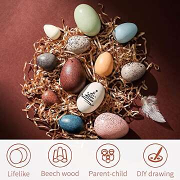 OESSUF Wooden Fake Eggs Easter Eggs Play Eggs for Toddlers Pretend Wood Egg Decor for Play Kitchen A...