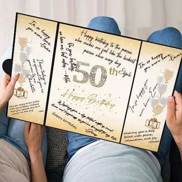 Crenics 50th Birthday Decorations Black and Gold, Creative 50th Birthday Guest Book Alternative, 50th Birthday Signature Book Poster 18 x 12 inch, Great 50th Birthday Gifts for Men Women