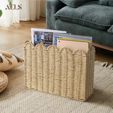 AELS Woven Natural Fibre Magazine Holder for Stylish Storage