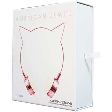 AMERICAN JEWEL Kitty Cat Ear Headphones - Wire Frame Headset with Volume Control and Microphone - Rose Gold and Crystal
