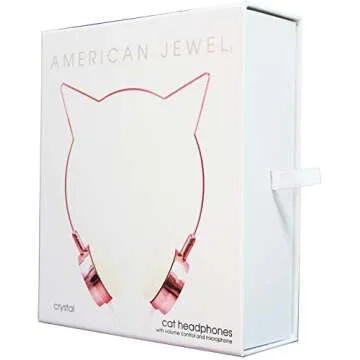 AMERICAN JEWEL Kitty Cat Ear Headphones - Wire Frame Headset with Volume Control and Microphone - Rose Gold and Crystal