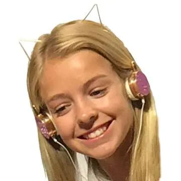 AMERICAN JEWEL Kitty Cat Ear Headphones - Wire Frame Headset with Volume Control and Microphone - Rose Gold and Crystal