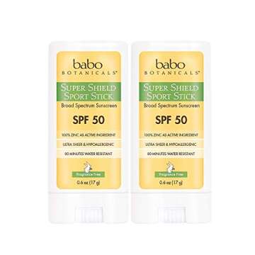 Babo Botanicals Super Shield SPF 50 Stick Sunscreen - 70% Organic Ingredients - Natural Zinc Oxide -...