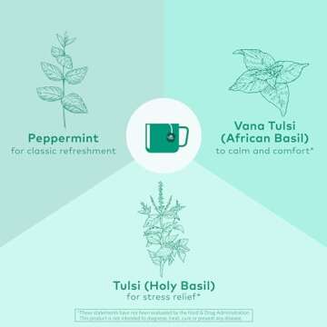 ORGANIC INDIA Tulsi Peppermint Tea - Caffeine Free Herbal Mint Tea - Stress Relieving Holy Basil, Immune & Digestion Support, Vegan, USDA Certified Organic, Fairtrade - 18 Infusion Bags, 3 Pack