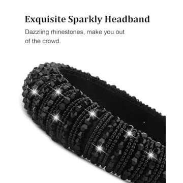 Wecoe 2pcs White Black Rhinestone Headbands Women Girls Crystal Beaded Headband Fashion Cute Bling Sparkly Diamond Padded Thick Puffy Headbands Holiday Hair Accessories For Women Girls Gifts